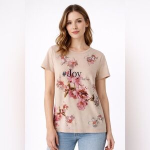 Dolce & Gabbana Beige Floral Print Tee T-Shirt Top Made in Italy sz 46 US 2-4